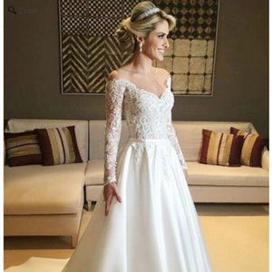 Never Worn/NWT Wedding Dress - A-Line, Off-the-Shoulder, Long Sleeve, Lace